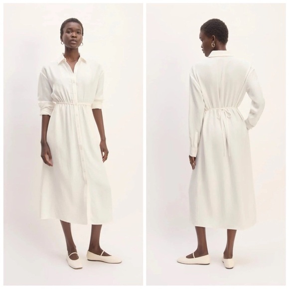Everlane Long Sleeve Shirt Midi Dress Button Down Drawcord Pockets Lagenlook XL - Picture 3 of 16